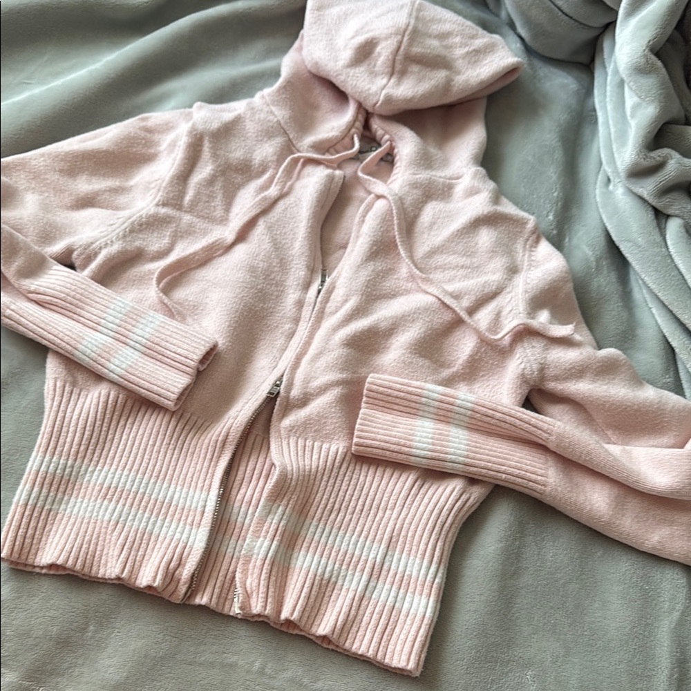 Pink Ribbed Knit Cardigan with Zip Front
